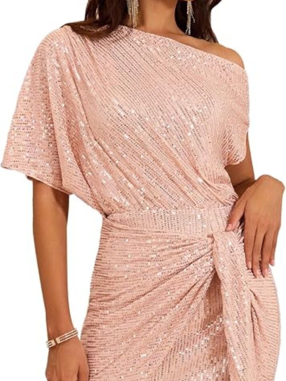 Grace Karin Rose Gold Sequin Wrap Dress XL